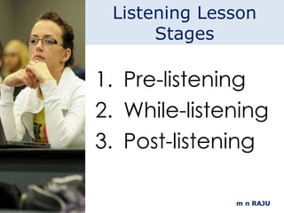 m n RAJU Listening Lesson Stages Pre-listening While-listening Post-listening 