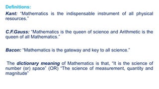 Teaching mathematics introduction (meaning, nature & values) | PPT