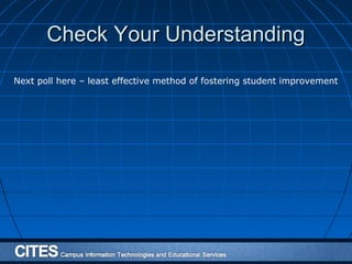 Check Your UnderstandingCheck Your Understanding
Next poll here – least effective method of fostering student improvement
 