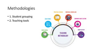 Methodologies
• 1. Student grouping
• 2. Teaching tools
 