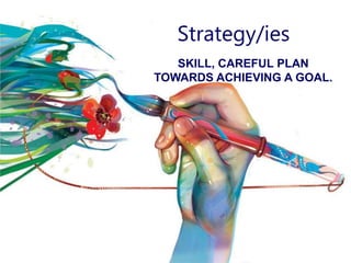 Strategy/ies
SKILL, CAREFUL PLAN
TOWARDS ACHIEVING A GOAL.
 
