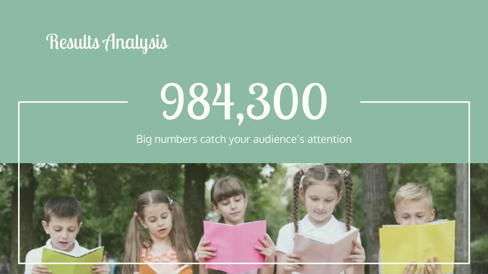 984,300
Results Analysis
Big numbers catch your audience’s attention
 