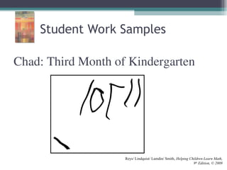 Chad: Third Month of Kindergarten
Reys/ Lindquist/ Lamdin/ Smith, Helping Children Learn Math,
9th
Edition, © 2009
Student Work Samples
 