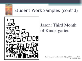 Jason: Third Month
of Kindergarten
Reys/ Lindquist/ Lamdin/ Smith, Helping Children Learn Math,
9th
Edition, © 2009
Student Work Samples (cont’d)
 