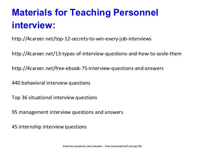 teaching personnel interview questions and answers teacher job interview questions and answers