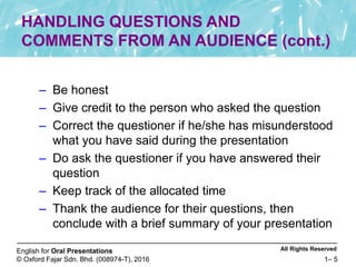 English for Oral Presentations - How to handle audience questions | PPTX