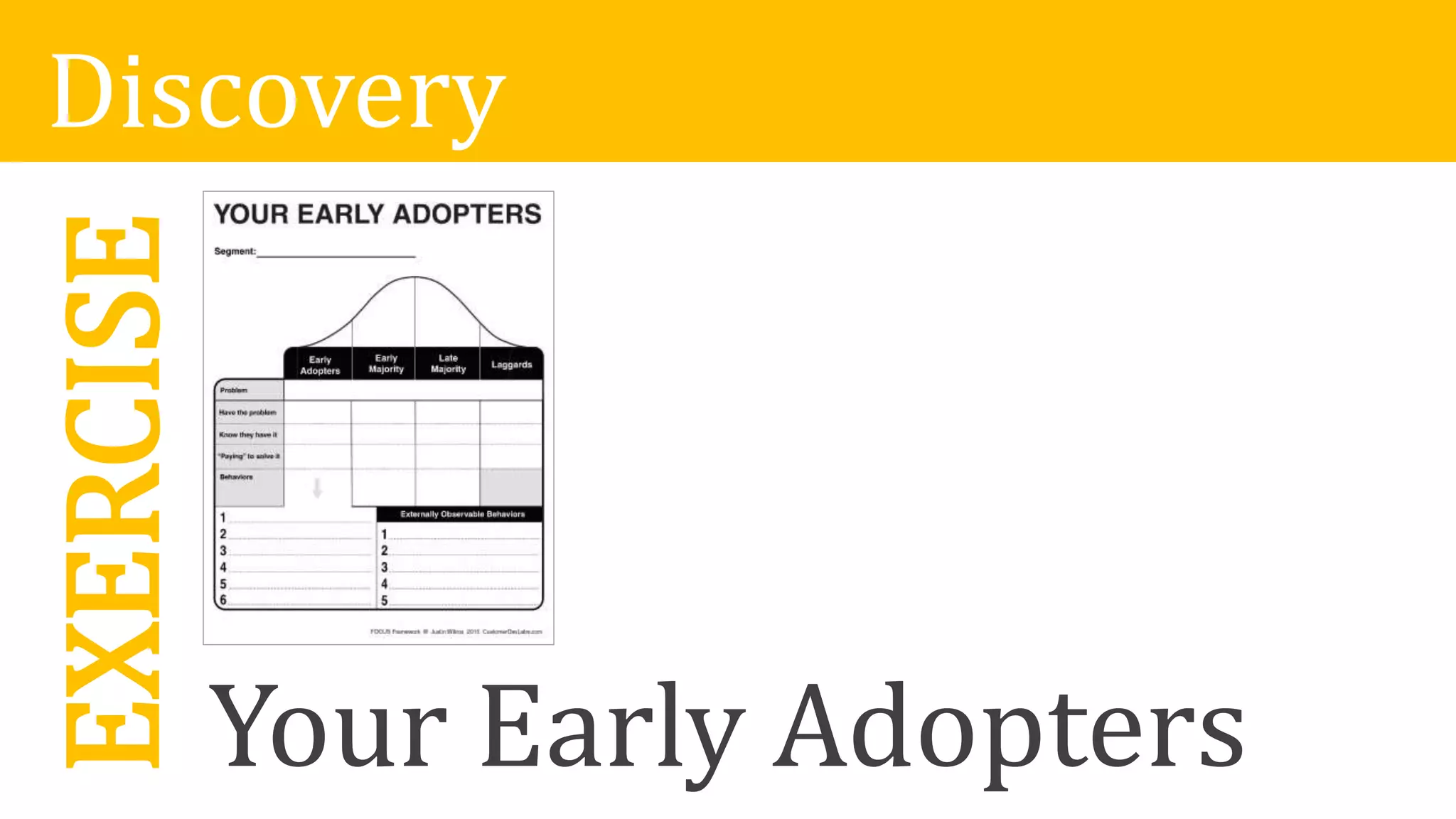 EXERCISE
Your Early Adopters
Discovery
 