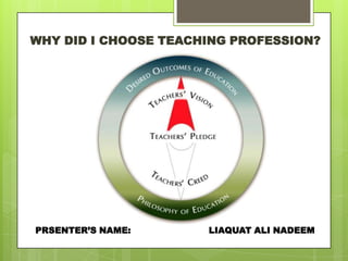 WHY DID I CHOOSE TEACHING PROFESSION?
PRSENTER’S NAME: LIAQUAT ALI NADEEM
 
