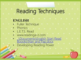 Teaching reading techniques and materials for non readers | PPTX