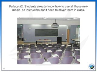 Fallacy #2: Students already know how to use all these new
       media, so instructors don’t need to cover them in class....