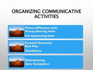 ORGANIZING COMMUNICATIVE
ACTIVITIES
 