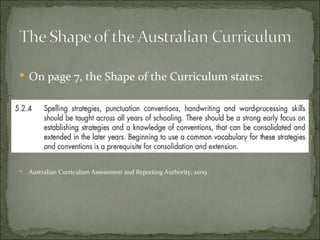  On page 7, the Shape of the Curriculum states:




   Australian Curriculum Assessment and Reporting Authority, 2009
 