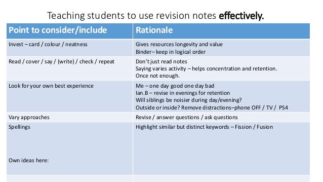 Teaching students to write effective revision notes explanation diagrams of fission 