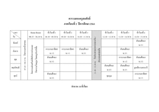 ตารางสอนครูสมศักดิ์
ภาคเรียนที่ 2 ปีการศึกษา 2561
เวลา
วัน
07.45-08.15น.กิจกรรมหน้าเสาธง
Home Room
08.15 – 08.30 น.
ชั่วโมงที่ 1
08.30 - 09.30 น.
ชั่วโมงที่ 2
09.30 - 10.30 น.
ชั่วโมงที่ 3
10.30 - 11.30 น.
11.30-12.30น.รับประทานอาหารกลางวัน/
ประกอบศาสนกิจ
ชั่วโมงที่ 4
12.30 - 13.30 น.
ชั่วโมงที่ 5
13.30 - 14.30 น.
ชั่วโมงที่ 6
14.30 - 15.30 น.
จันทร์
กิจกรรมส่งเสริมนิสัยรักการอ่านและ
กิจกรรมโฮมรูมโดยครูประจาชั้น
สังคมศึกษา
ม.3/1
อังคาร
การงานอาชีพฯ
ม.1/2
การงานอาชีพฯ
ม.1/1
สังคมศึกษา
ม.2/1
สังคมศึกษา
ม.3/1
พุธ
สังคมศึกษา
ม.3/2
การงานอาชีพฯ
ม.1/2
สังคมศึกษา
ม.2/2
พฤหัสบดี
สังคมศึกษา
ม.2/2
สังคมศึกษา
ม.2/1
ลูกเสือ-เนตรนารี
ศุกร์
สังคมศึกษา
ม.3/2
ชุมนุม
การงานอาชีพฯ
ม.1/1
จานวน 14 ชั่วโมง
 