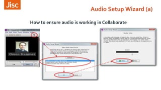How to ensure audio is working in Collaborate
Audio Setup Wizard (a)
 