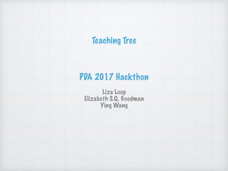 Teaching Tree
PDA 2017 Hackthon
Liza Loop
Elizabeth S.Q. Goodman
Ying Wang
 
