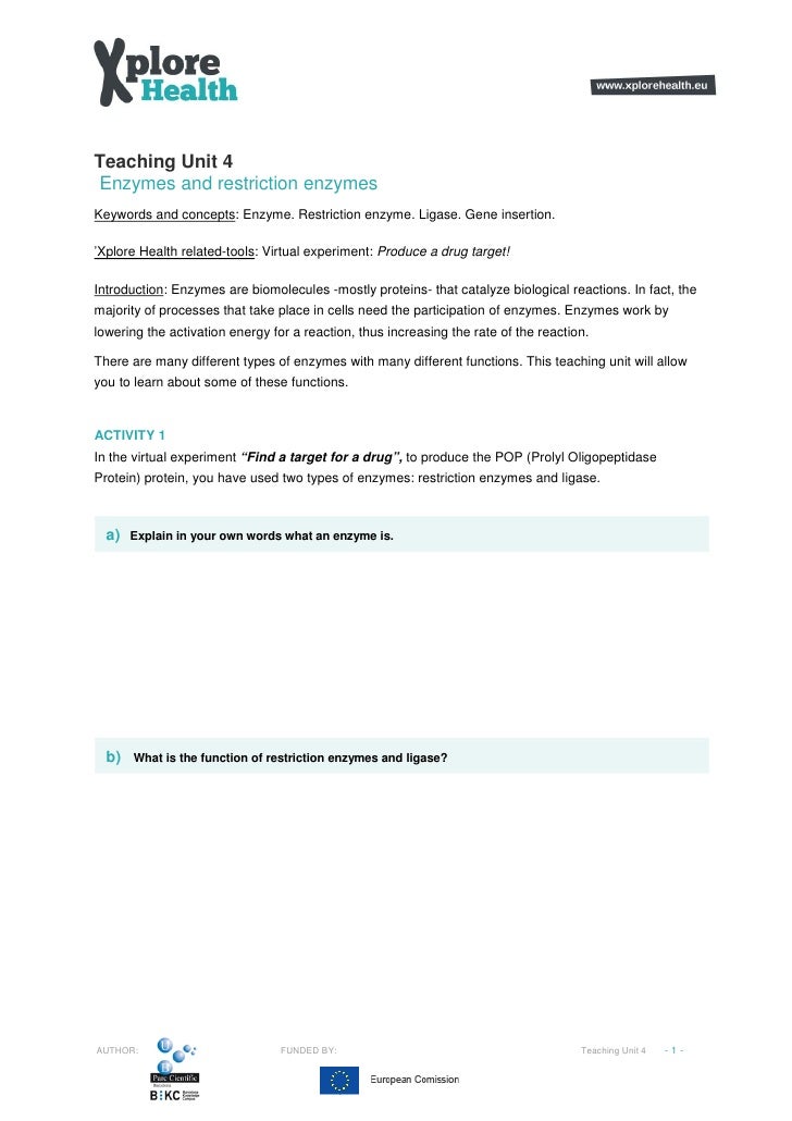 Enzyme and restriction enzymes - Classroom activities