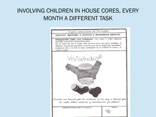 INVOLVING CHILDREN IN HOUSE CORES, EVERY
MONTH A DIFFERENT TASK
 