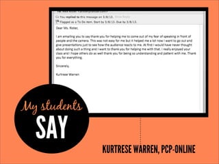 My students

SAY

KURTRESE WARREN, PCP-ONLINE

 