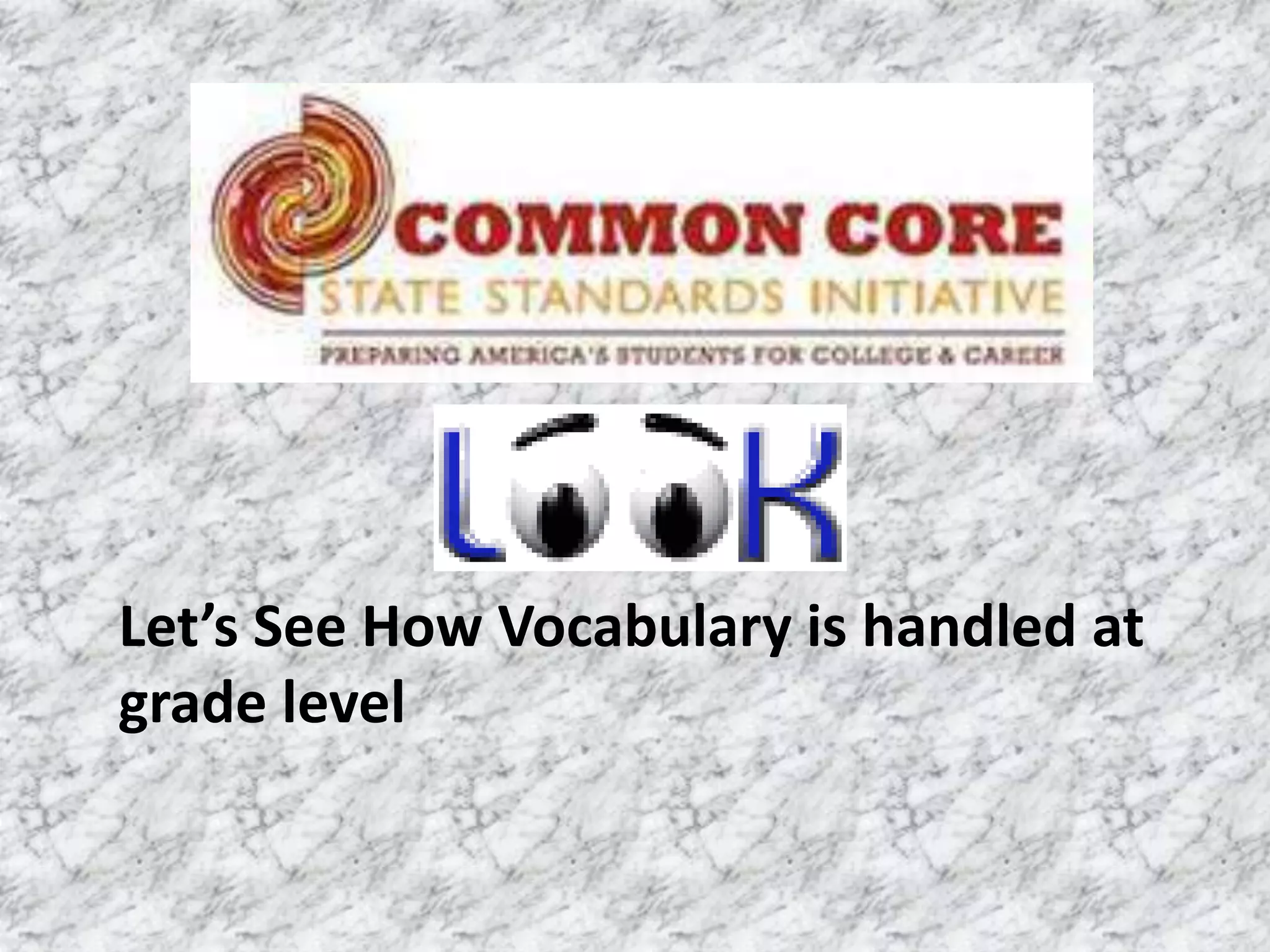 Let’s See How Vocabulary is handled at
grade level
 