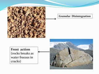Granular Disintegration
Frost action
(rocks breaks as
water freezes in
cracks)
 