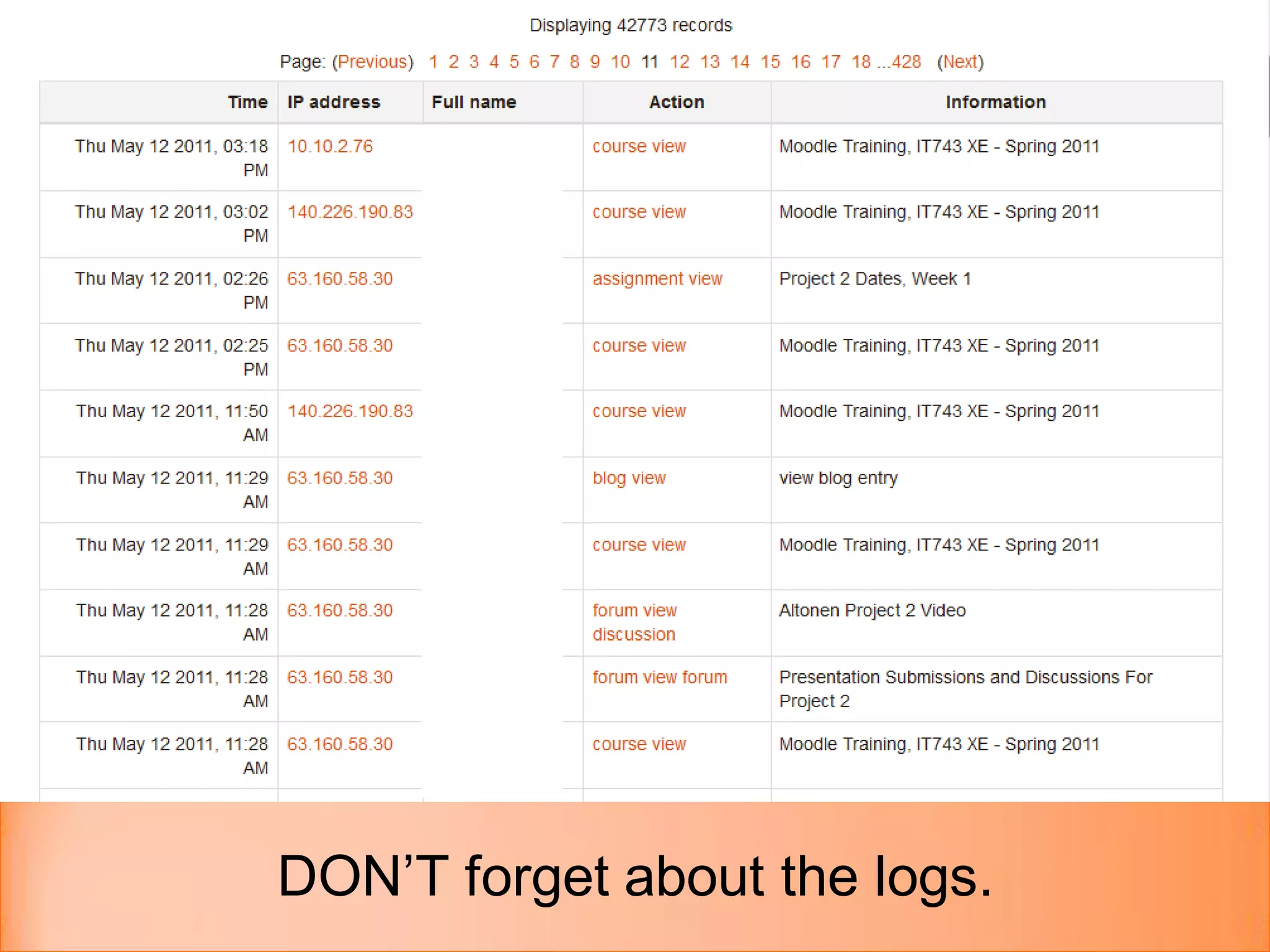 DON’T forget about the logs.