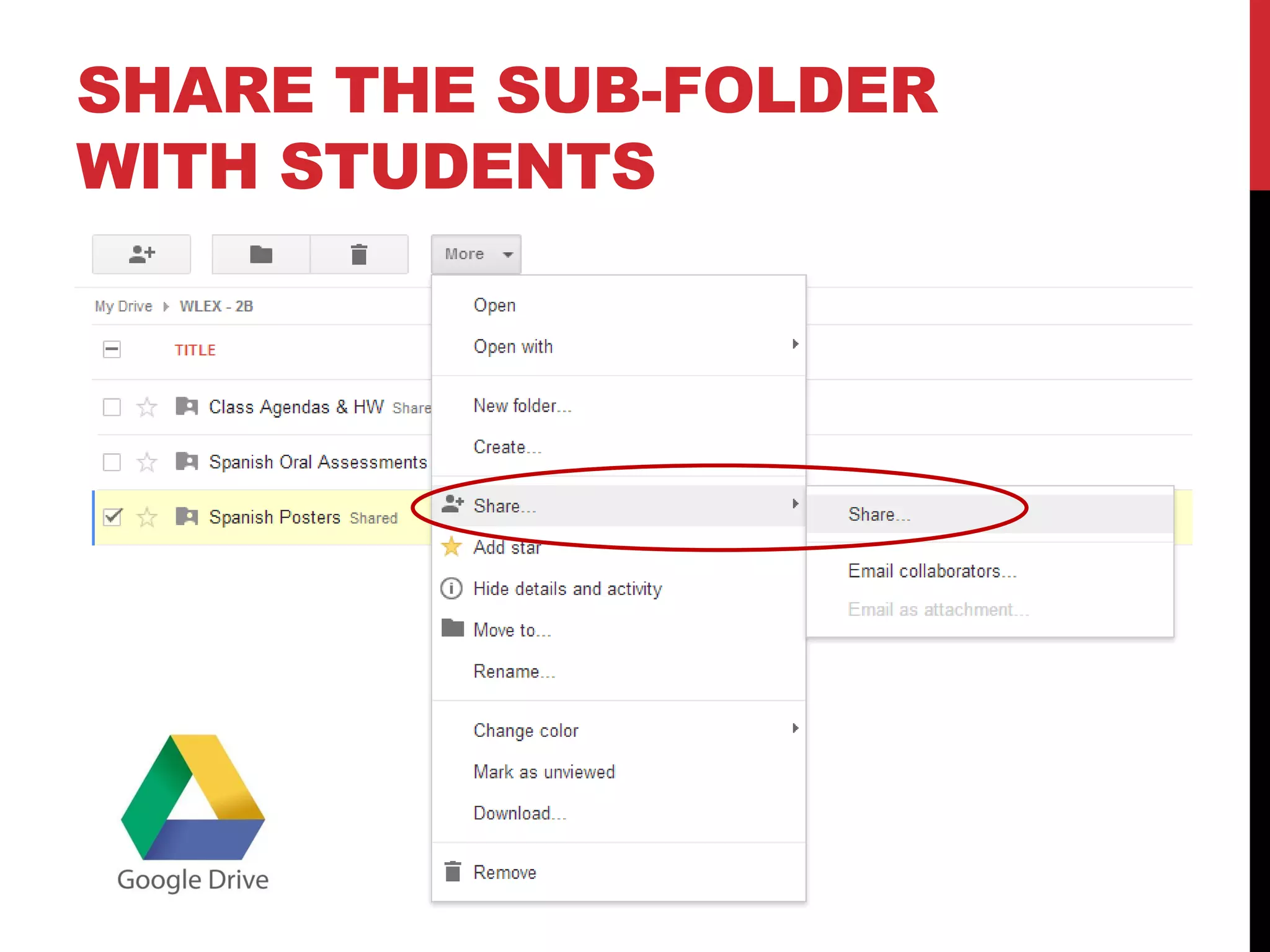 SHARE THE SUB-FOLDER WITH STUDENTS  