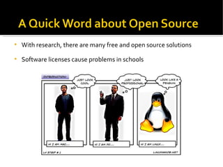 With research, there are many free and open source solutions  Software licenses cause problems in schools 