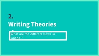2.
Writing Theories
What are the different views in
writing ?
 