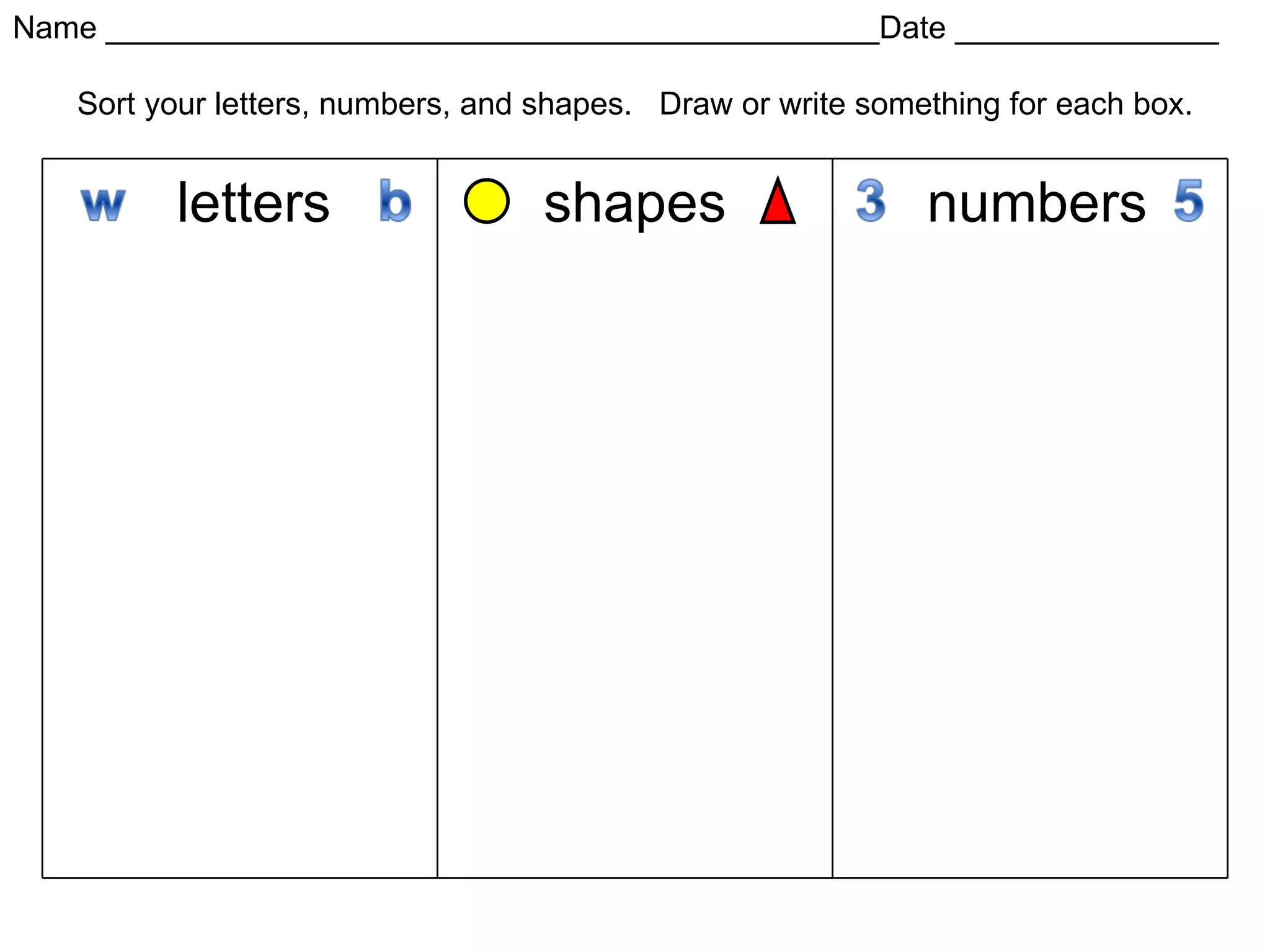 Teachn99 kh sort+letters,numbers,+shapes | PPT