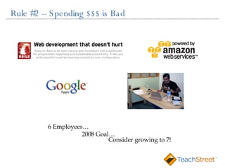Rule #2 -- Spending $$$ is Bad 6 Employees… Consider growing to 7! 2008 Goal… 