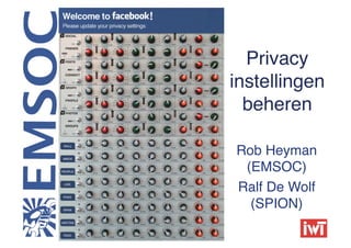 Privacy
instellingen
  beheren!

Rob Heyman
 (EMSOC)!
Ralf De Wolf
  (SPION)!
 