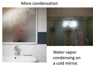 More condensation




              Water vapor
              condensing on
              a cold mirror.
 