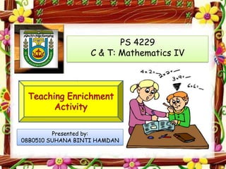 PS 4229
                   C & T: Mathematics IV




         Presented by:
08B0510 SUHANA BINTI HAMDAN
 