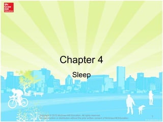 Chapter 4
Sleep
1Copyright © 2015 McGraw-Hill Education. All rights reserved.
No reproduction or distribution without the prior written consent of McGraw-Hill Education.
 