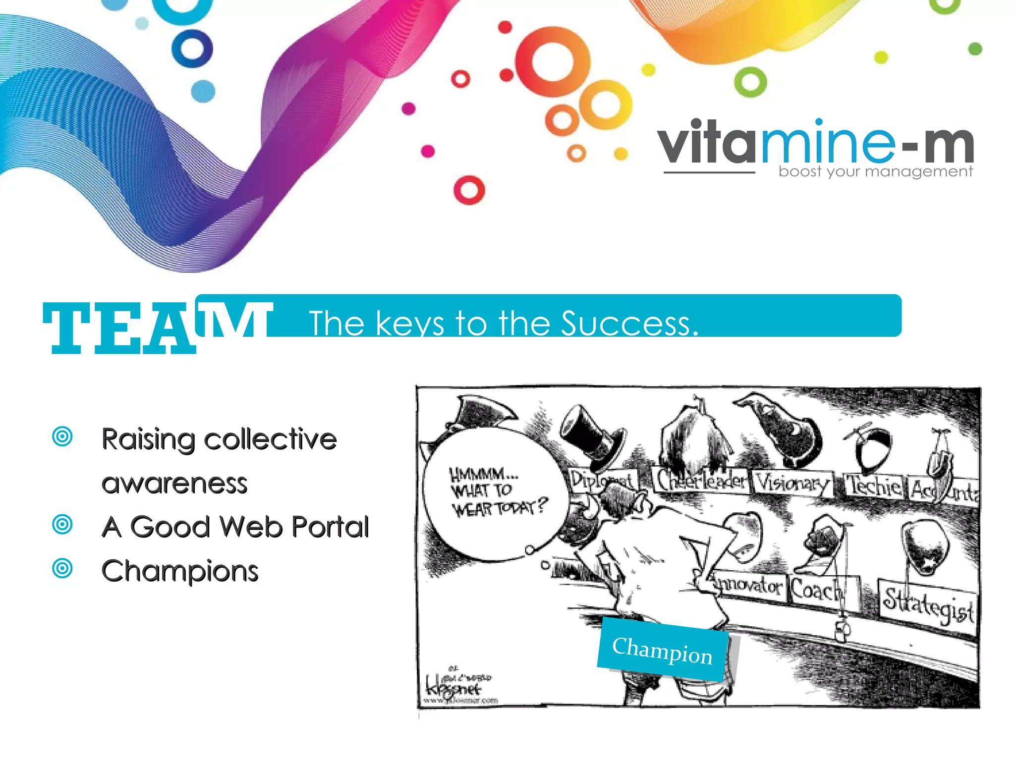 Raising collective awareness A Good Web Portal Champions Champion The keys to the Success. TEA M 