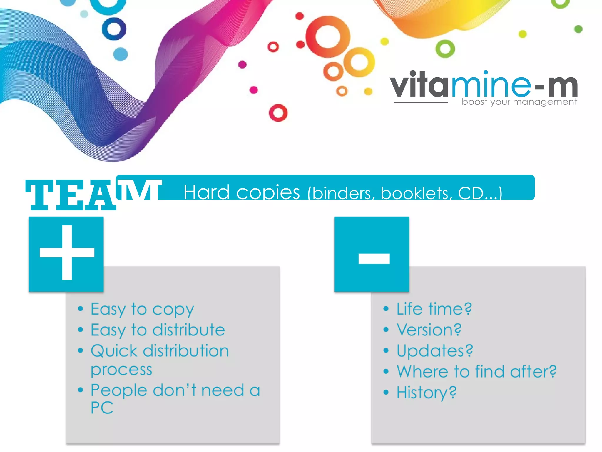 + - Hard copies  (binders, booklets, CD...) TEA M 