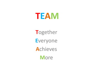 TEAM
Together
Everyone
Achieves
More

 