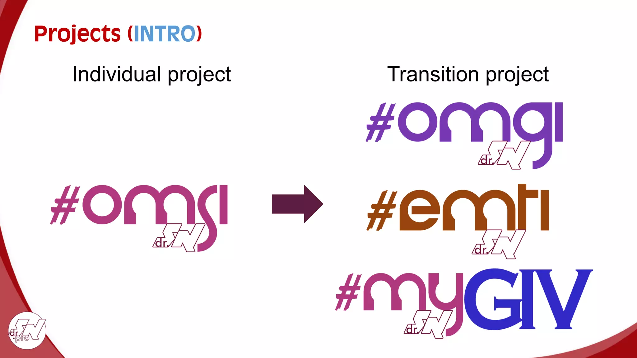 Projects (INTRO)
Individual project Transition project
 