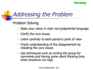 Addressing the Problem <ul><li>Problem Solving </li></ul><ul><ul><li>State your views in clear non-judgmental language </l...