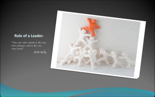 Role of a Leader. “ The one who stands is the one who initiates and is the one who leads”.   -E.M. Kelly 