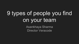 9 types of people you find
on your team
Asankhaya Sharma
Director Veracode
 