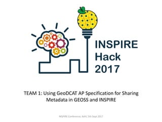 TEAM 1: Using GeoDCAT AP Specification for Sharing
Metadata in GEOSS and INSPIRE
INSPIRE Conference, Kehl, 5th Sept 2017
 
