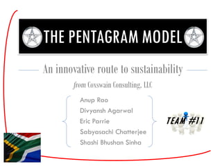 THE PENTAGRAM MODEL
An innovative route to sustainability
        from Coxswain Consulting, LLC
          Anup Rao
          Divyansh Agarwal
          Eric Parrie                   TEAM #11
          Sabyasachi Chatterjee
          Shashi Bhushan Sinha
 