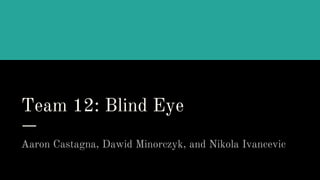 Team 12: Blind Eye
Aaron Castagna, Dawid Minorczyk, and Nikola Ivancevic
 