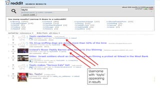 Username
with „tayto‟
appearing
in results

 