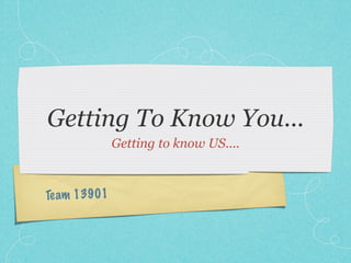 Getting To Know You...
              Getting to know US....



Te am 13901
 