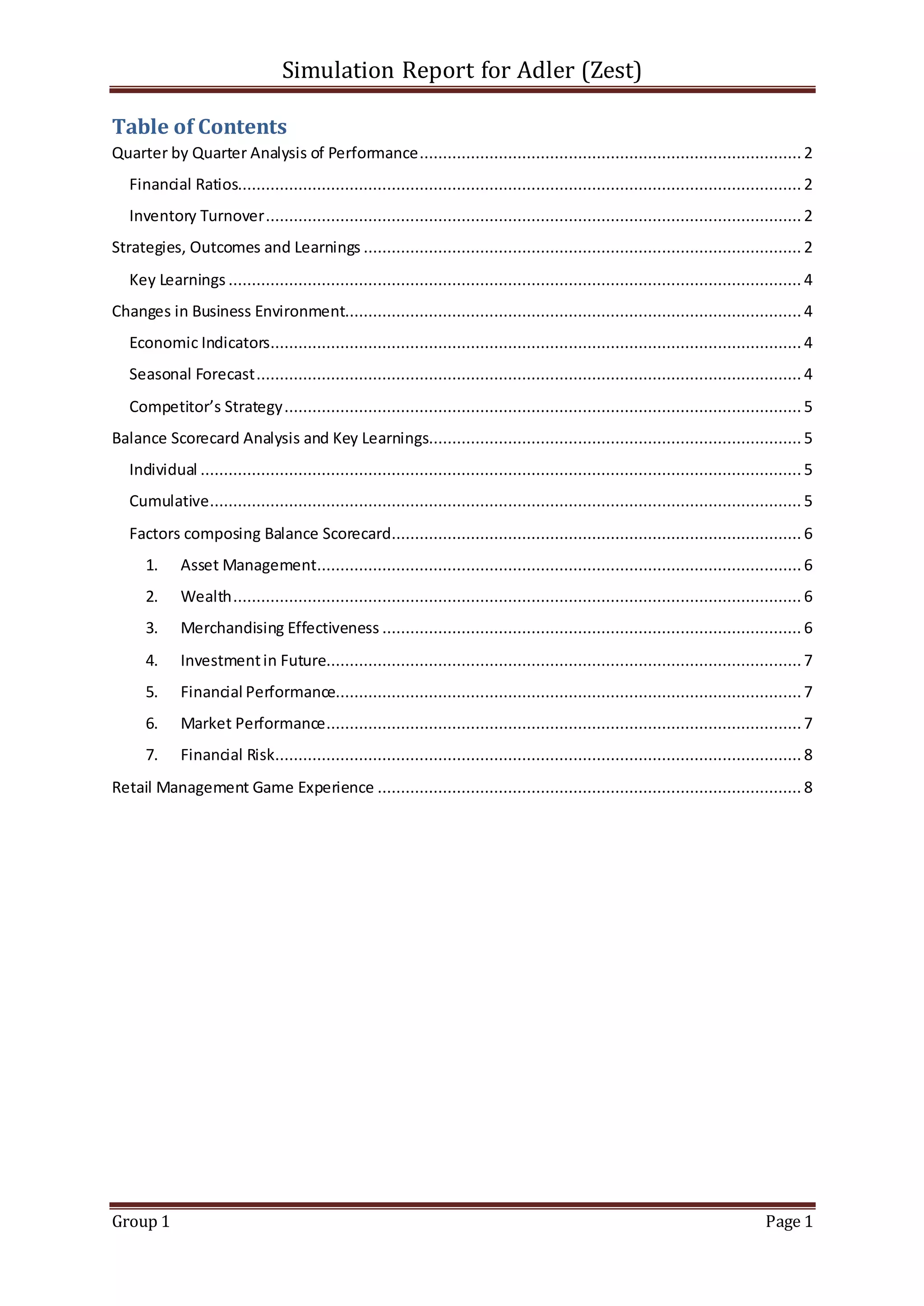 Retail Management Game Simulation | DOCX