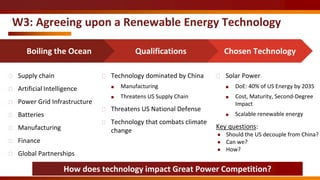 W3: Agreeing upon a Renewable Energy Technology
� Supply chain
� Artificial Intelligence
� Power Grid Infrastructure
� Bat...