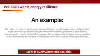 W5: DOD wants energy resilience
Solar is everywhere and scalable
 